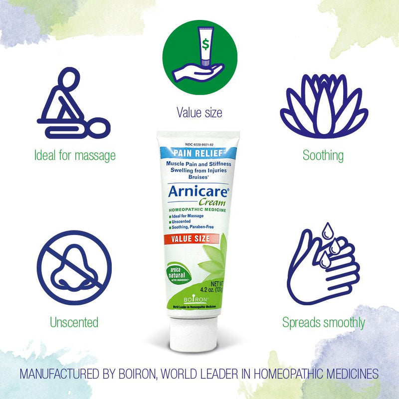 Boiron Arnicare, medicina homeopática para alivio del dolor, dolor muscular y rigidez, hinchazón de lesiones, hematomas, 4,2 oz de crema