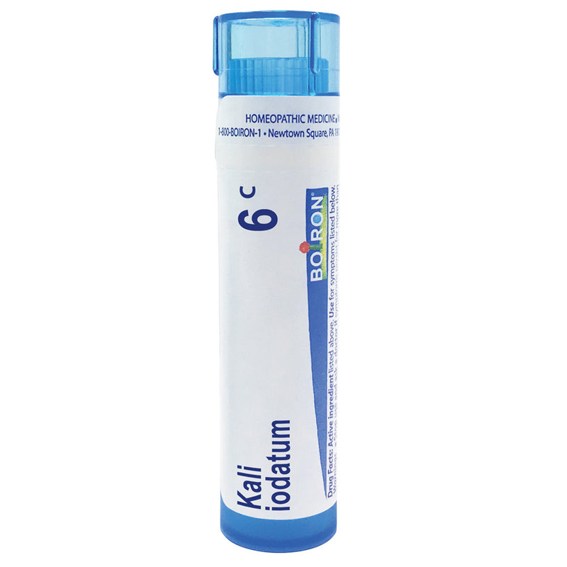 Boiron Kali Iodatum 6C relieves frontal sinus pain with runny nose, worse at night, 80 Pellets