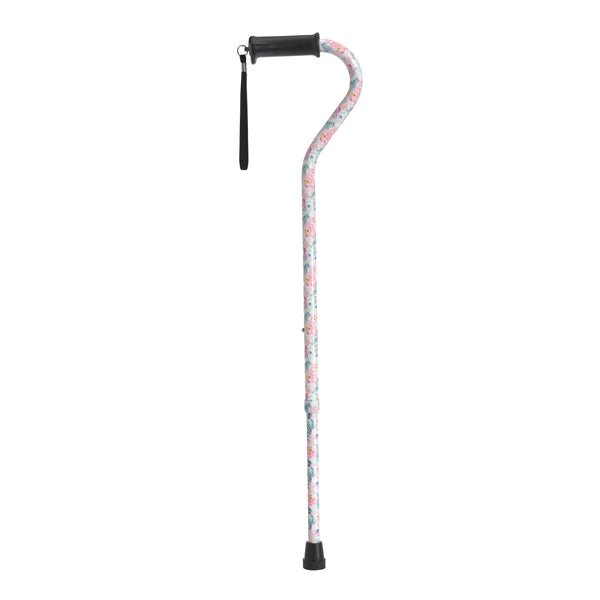 Drive Medical Adjustable Height Offset Handle Cane with Gel Hand Grip, Floral