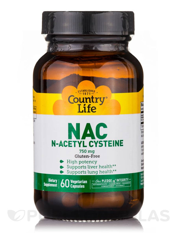 Country Life NAC 750mg N-acetil cisteína 60 cápsulas veganas