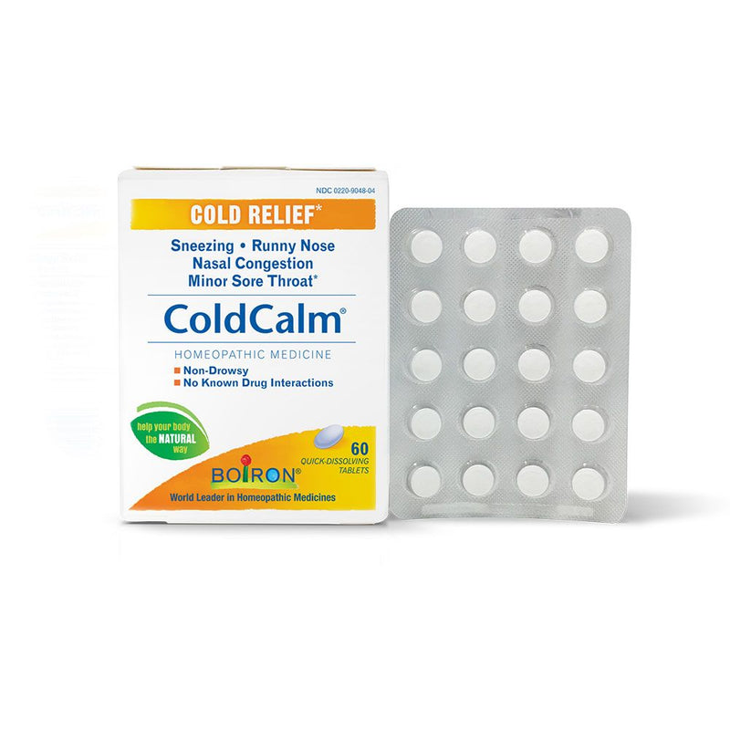 Boiron Coldcalm, medicina homeopática para alivio en frío, estornudos, secreción nasal, congestión nasal, dolor de garganta menor, 60 tabletas