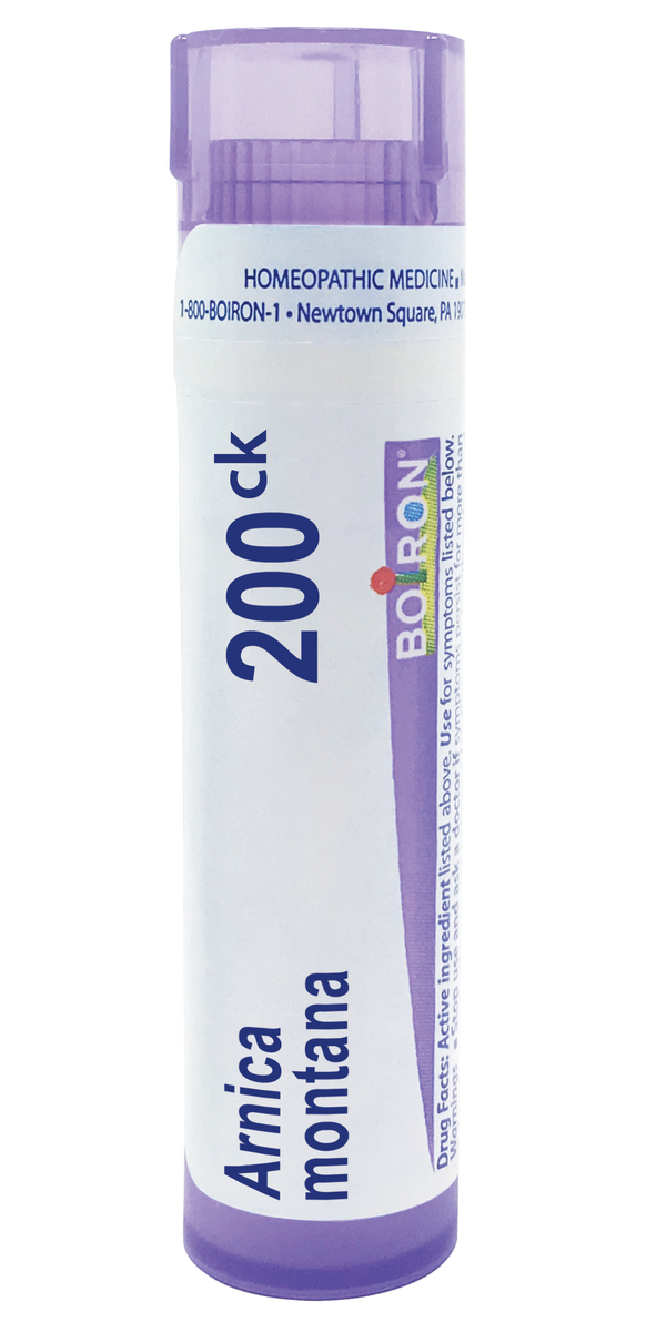 Boiron Arnica Montana 200CK relieves muscle pain, stiffness, swelling from injuries, bruises, 80 Pellets