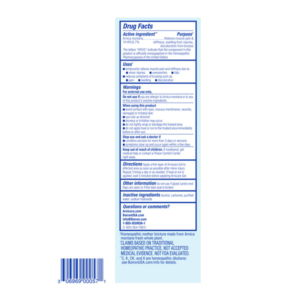 Boiron Arnicare, medicina homeopática para alivio del dolor, dolor muscular y rigidez, hinchazón de lesiones, hematomas, gel de 4.2 oz