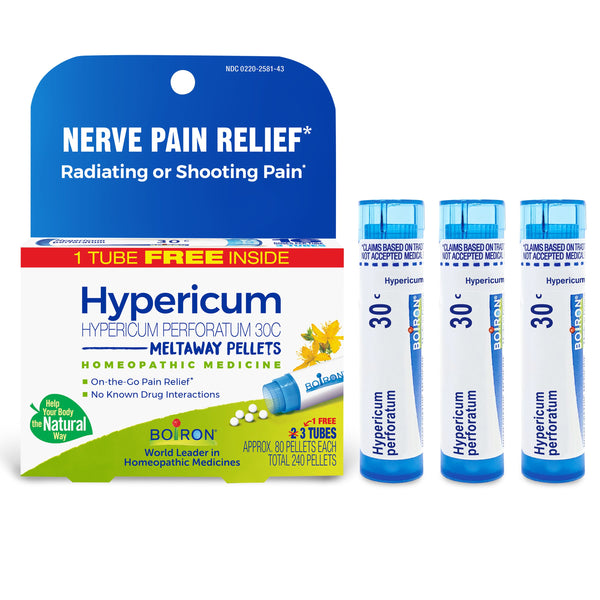 Boiron Hypericum Perforatum 30C Bonus Pack, Homeopathic Medicine for Nerve Pain Relief, Radiating or Shooting Pain, 3 x 80 Pellets