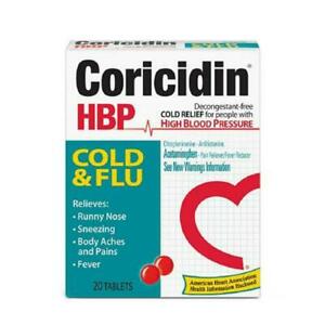 Coricidin HBP Decongestant-Free Cold & Flu Medicine for Hypertensives, 325 mg Acetaminophen Tablets 20 Count