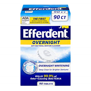 Efferdent PM Denture Cleanser Tablets, Overnight Whitening 90 tabs