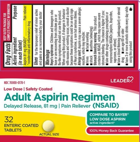 Leader Adult Aspirin Regimen Enteric Coated Tabs, 32ct