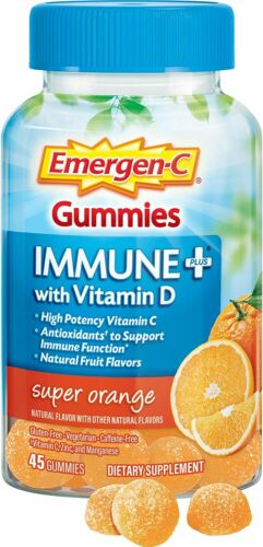 Emergen-C inmune+ súper gommies de naranja, 750 mg de vitamina C con vitamina D, zinc y electrolitos