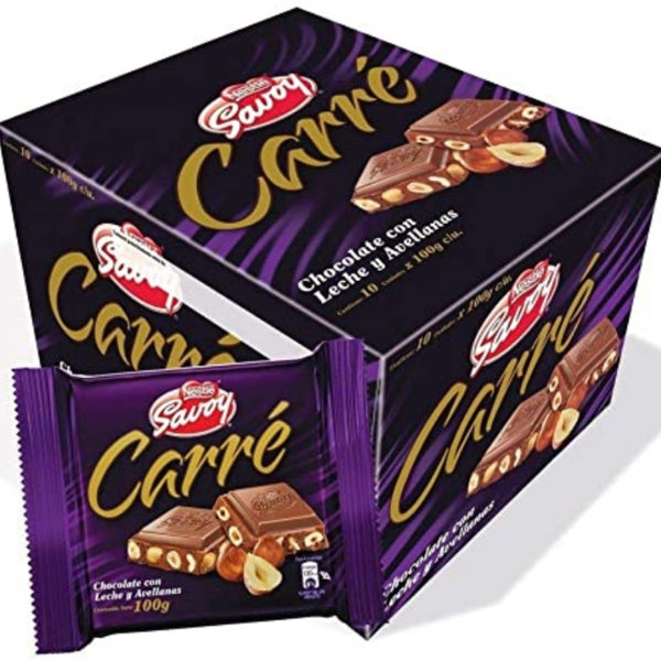 Nestle Carre Chocolate con Leche Y Avellanas, BOX 10 units (100 G c/u)