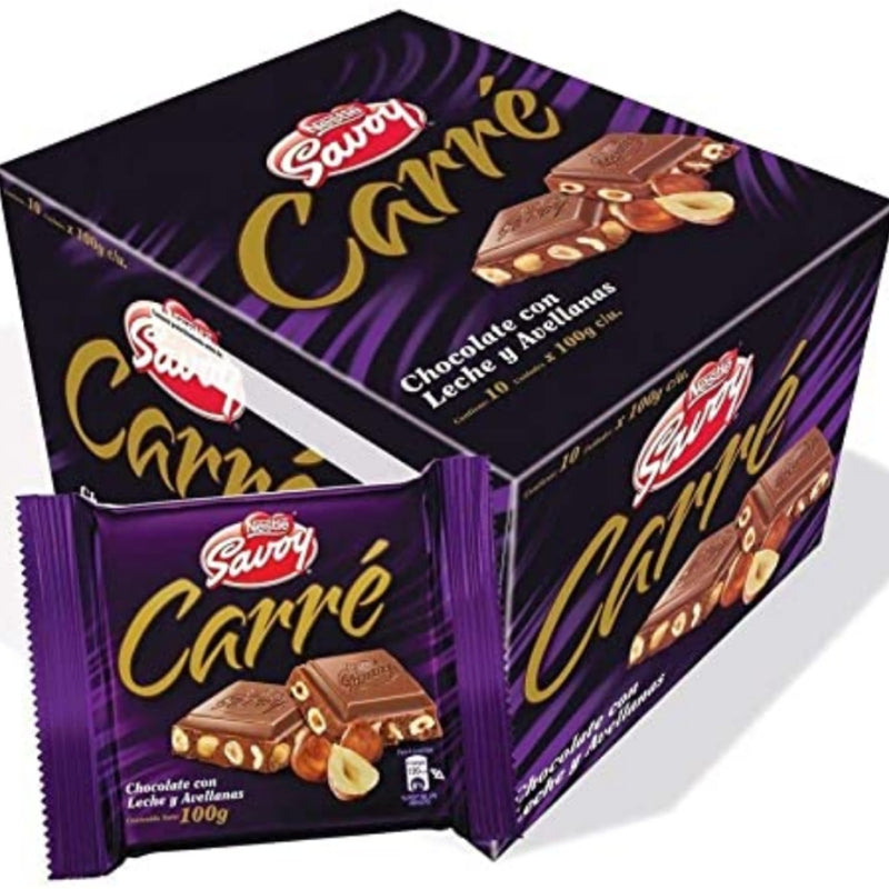 Nestle Carre Chocolate Con Leche Y Avellanas, Box 10 unidades (100 g C/U)