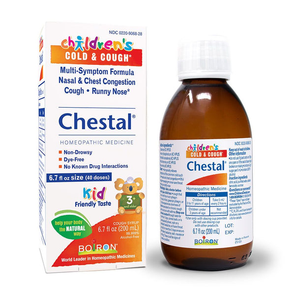 Boiron Childrens Chestal, medicina homeopática para la fórmula multisintomio de frío y tos para congestión nasal y tos, tos, secreción nasal, 6.7 fl oz