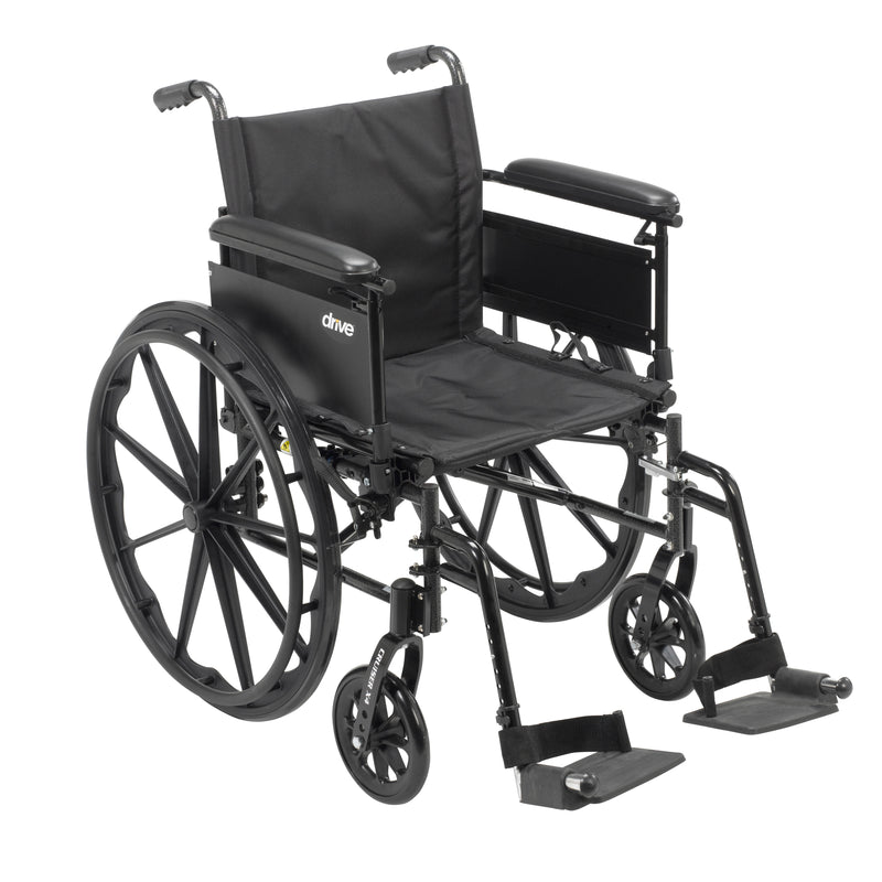 Drive Medical Cruiser X4 Lightweight Dual Axle Wheelchair with Adjustable Detachable Arms, Full Arms, Swing Away Footrests, 20" Seat
