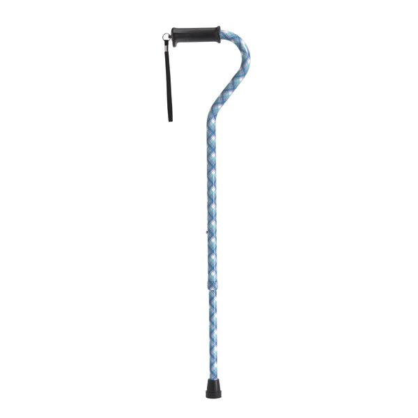 Drive Medical Adjustable Height Offset Handle Cane with Gel Hand Grip, Plaid
