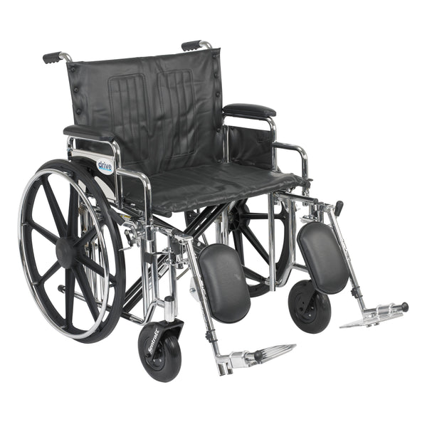 Drive Medical Sentra Extra Heavy Duty Wheelchair, Detachable Desk Arms, Elevating Leg Rests, 24"Seat