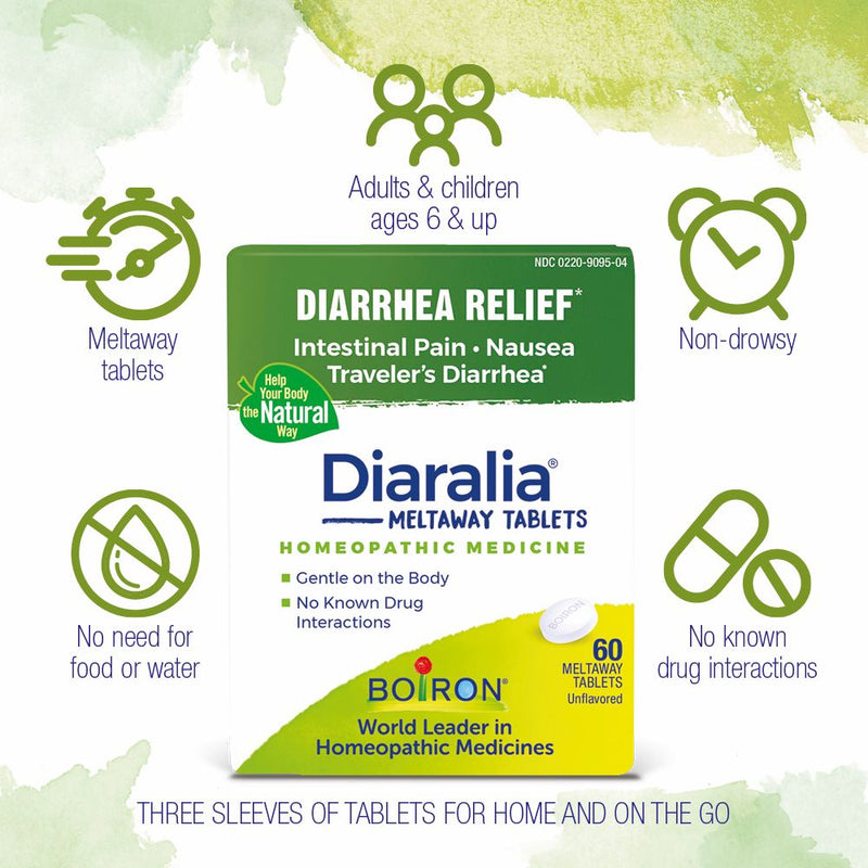 Boiron Diaralia Tablets Diarrhea Relief, Intestinal Pain, Nausea, Traveler's Diarrhea, 60 Tablets