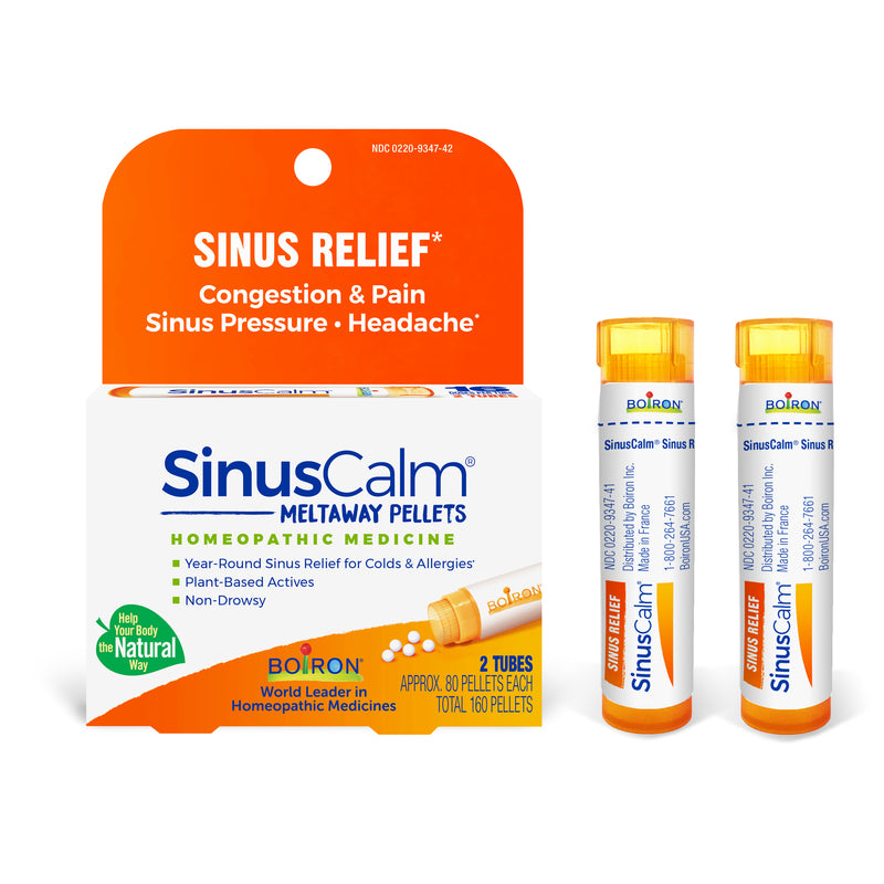 Boiron Sinuscalm, medicina homeopática para alivio del seno, congestión y dolor, presión sinusal, dolor de cabeza, 2 x 80 gránulos