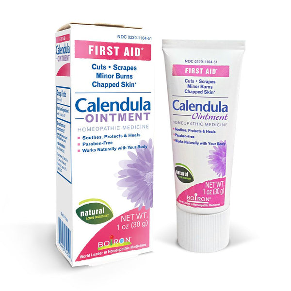 Caléndula de Boiron, medicina homeopática para primeros auxilios, cortes, rasguños, quemaduras menores, piel agrietada, ungüento de 1 oz